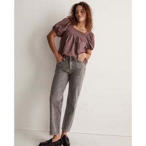 NWT Madewell Floral Jacquard Bubble Sleeve Top in Fig, size small S